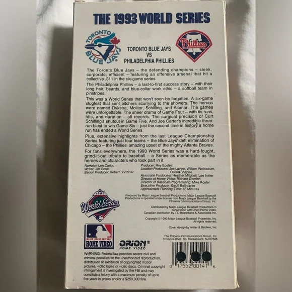 MLB World Series 1993 VHS tape Blue Jays vs Phillies Vintage - Picture 2 of 2